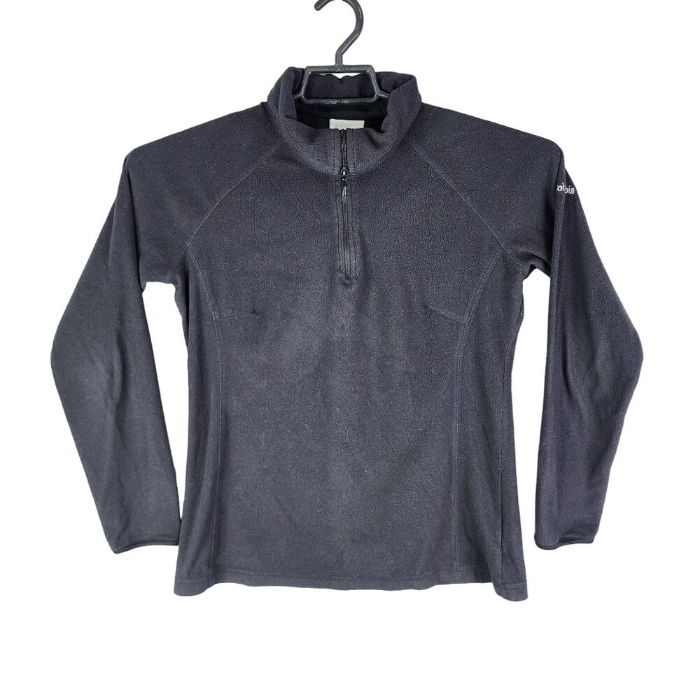 Womens Black Columbia Fleece Pullover Jacket 1/4 Zip Mock Neck Long Sleeve M